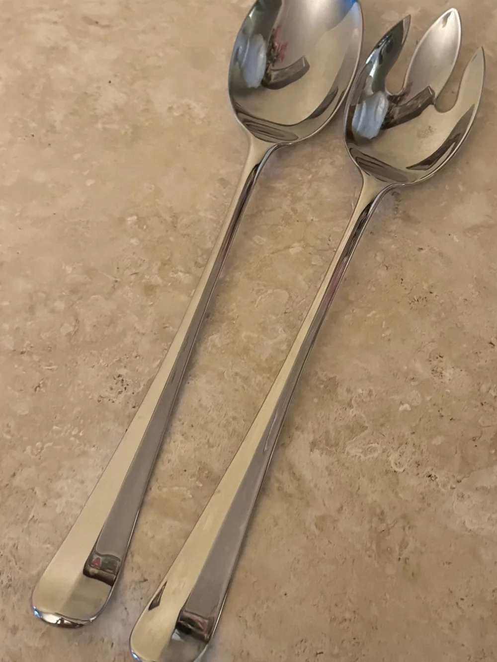 Stainless Steel Serving Spoon and Fork Set - Silver